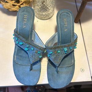 Hpla blue flip flops heel sandals